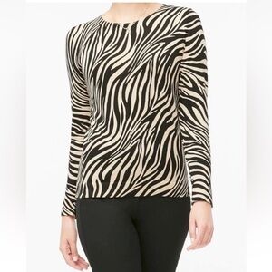 J. Crew Teddie Sweater Womens XL Black Tan Animal Print Lightweight Cotton